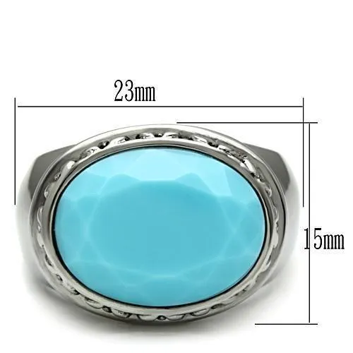 Rings Alamode TK525 High polished no plating Stainless Steel Ring with Synthetic Synthetic Glass in Sea Blue