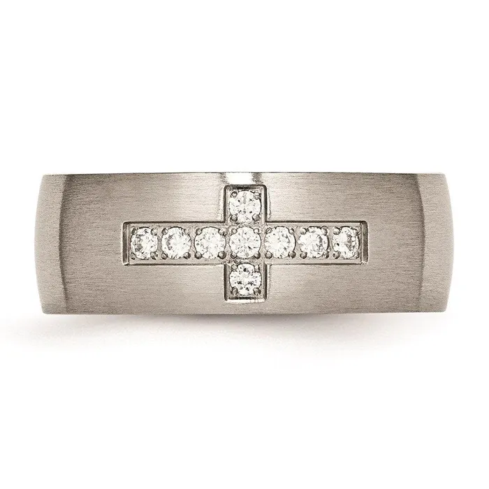 Rings Chisel Stainless Steel Brushed CZ Cross Ring Rings Chisel Stainless Steel Brushed CZ Cross Ring