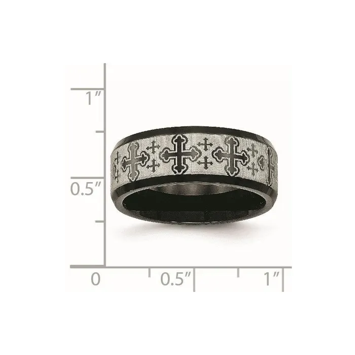 Rings Chisel Stainless Steel BrushedPolished Black IP Laser Etched Pattern Ring Rings Chisel Stainless Steel BrushedPolished Black IP Laser Etched Pattern Ring