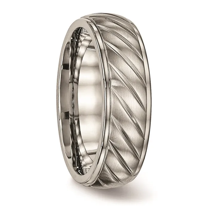 Rings Chisel Titanium Brushed and Polished Grooved Ring TB452 Rings Chisel Titanium Brushed and Polished Grooved Ring TB452