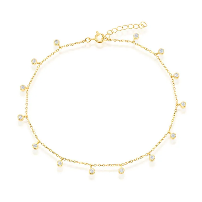 Rings Classic Classic Womens Anklet Gold Plated Sterling Silver BezelSet CZ Charms R9270GP Rings Classic Classic Womens Anklet Gold Plated Sterling Silver BezelSet CZ Charms R9270GP