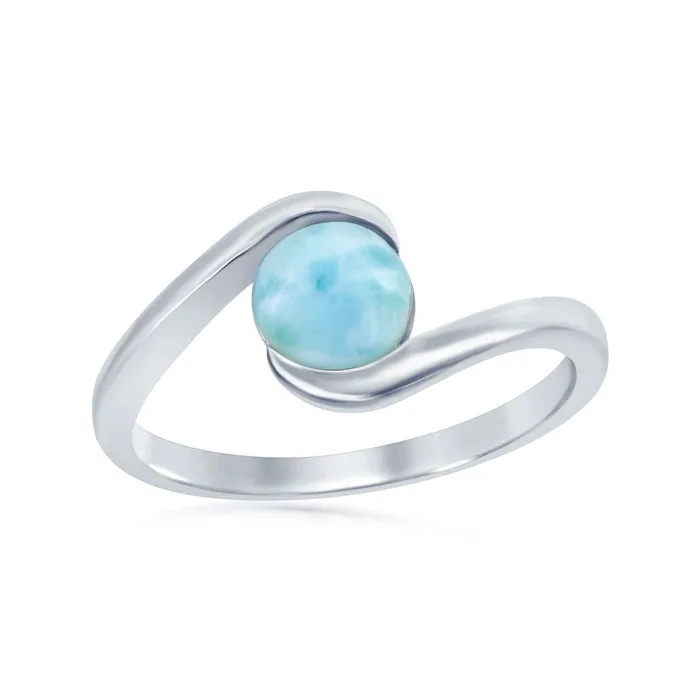 Rings Classic Sterling Silver Round Larimar in Swirl Design Ring Size 9