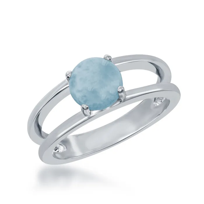 Rings Classic Sterling Silver Round Pronged Larimar Ring Size 9