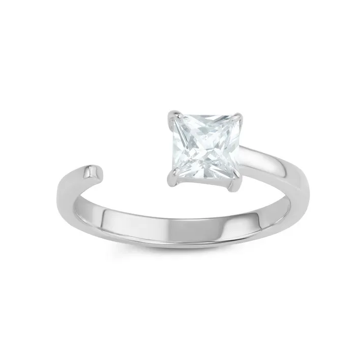 Rings Classic Sterling Silver Square CZ Open Ring W1612