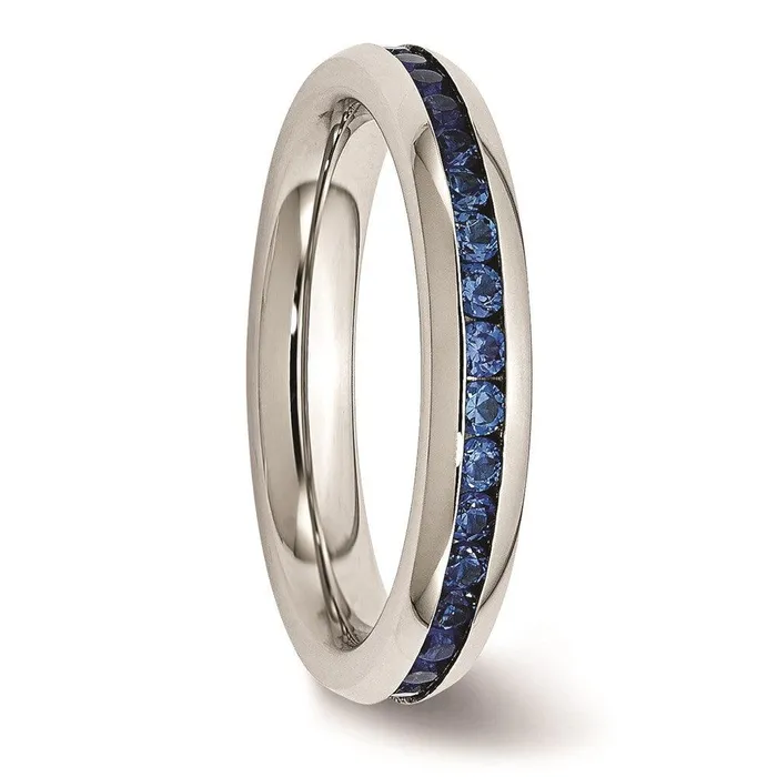 Rings Stainless Steel 4mm September Blue CZ Ring Chisel Rings Stainless Steel 4mm September Blue CZ Ring Chisel