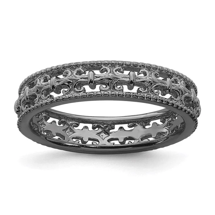 Stackable Expressions Rings Sterling Silver Stackable Expressions Blackplated Carved Band Stackable Expressions Rings Sterling Silver Stackable Expressions Blackplated Carved Band