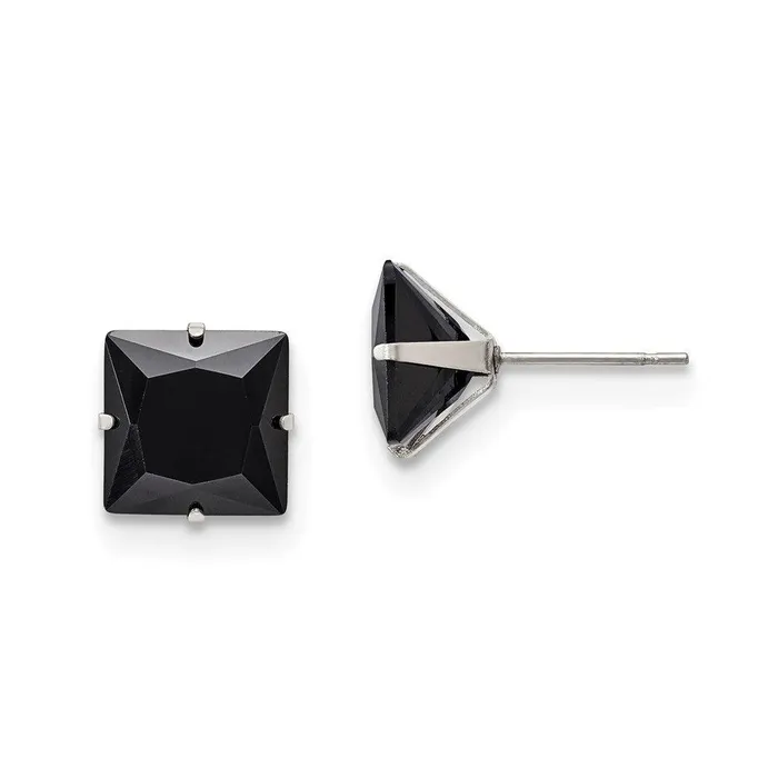 Stainless Steel Polished 10mm Black Square CZ Stud Post Earrings Chisel Earrings Stainless Steel Polished 10mm Black Square CZ Stud Post Earrings Chisel Earrings