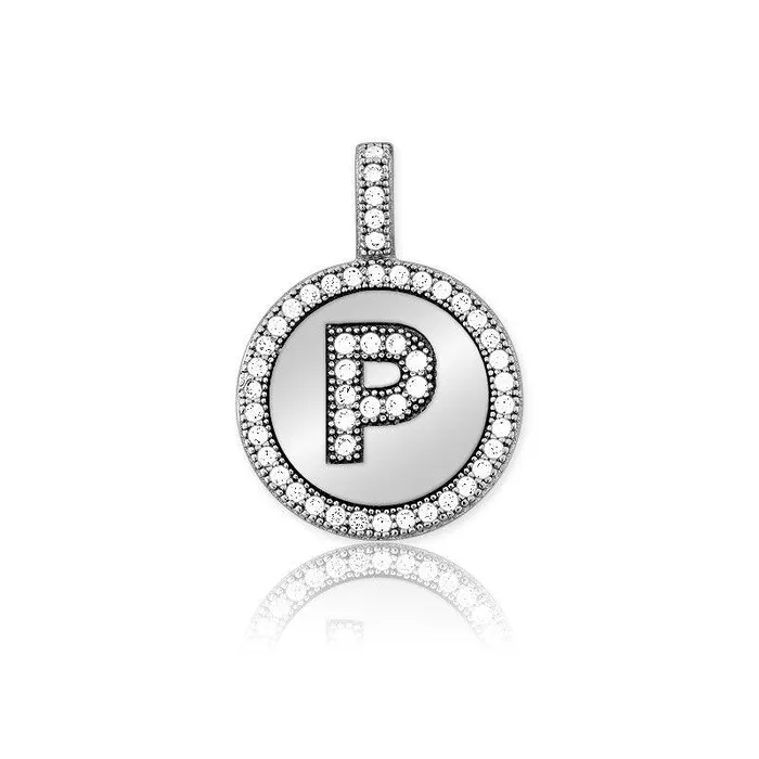 Sterling Silver Micro Pave Circle P Pendant with Chain Classic Necklaces