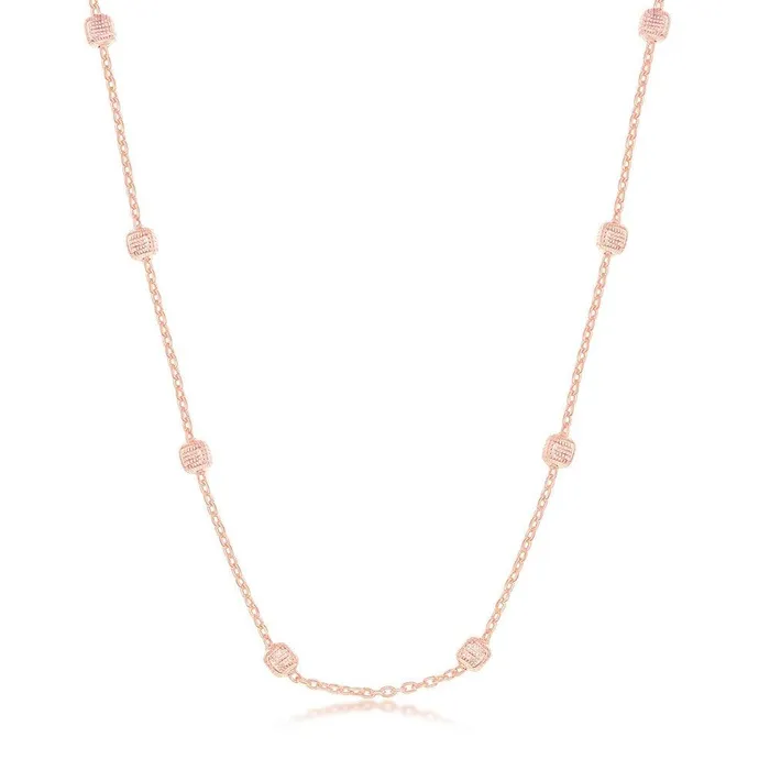 Sterling Silver Rose GP Grid Square Beaded Chain 18 Classic Necklaces