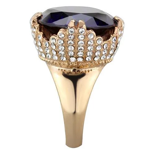 TK1786 IP Rose GoldIon Plating Stainless Steel Ring with AAA Grade CZ in Amethyst Alamode Rings