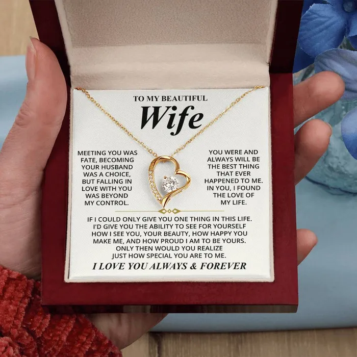 To My Beautiful Wife I Love You Always Forever Message Card Necklace ShineOn Fulfillment Necklaces