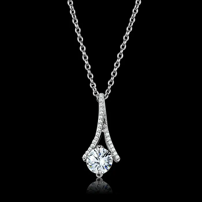 TS411 Rhodium 925 Sterling Silver Chain Pendant with AAA Grade CZ in Clear Alamode Necklaces TS411 Rhodium 925 Sterling Silver Chain Pendant with AAA Grade CZ in Clear Alamode Necklaces