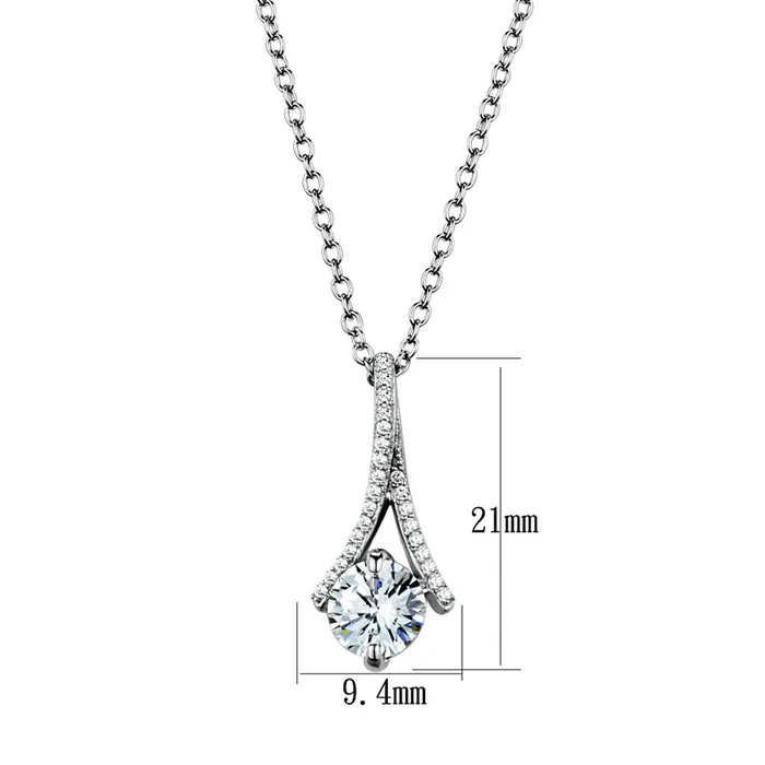 TS411 Rhodium 925 Sterling Silver Chain Pendant with AAA Grade CZ in Clear Alamode Necklaces