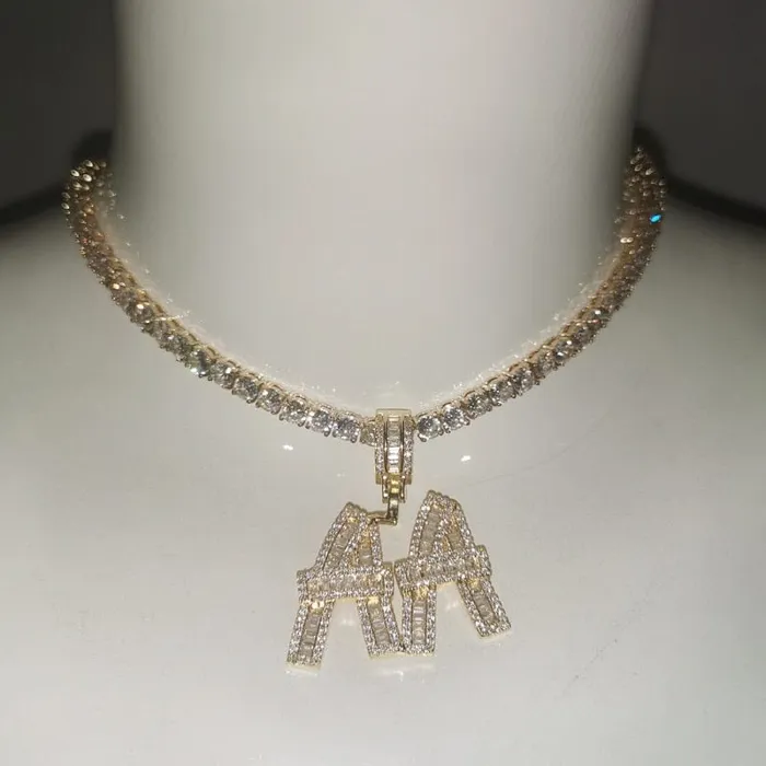 VVS Jewelry Custom Baguette Letter Pendant Necklace Necklaces