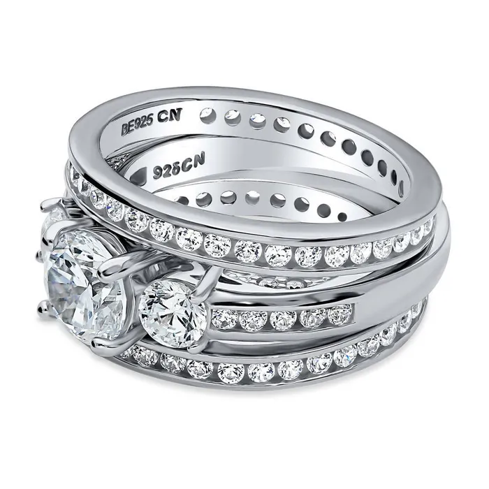 3Stone 1ct CZ Ring Set in Sterling Silver BERRICLE Rings