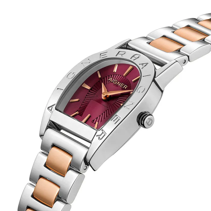 Aigner Bracelets Aigner Pisa Womens Stainless Steel Rose Gold Bracelet With Burgundy Dial Watch