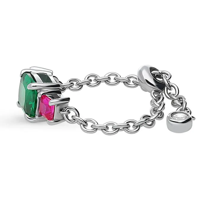 BERRICLE 3Stone Simulated Emerald CZ Chain Ring in Sterling Silver 125ct Rings