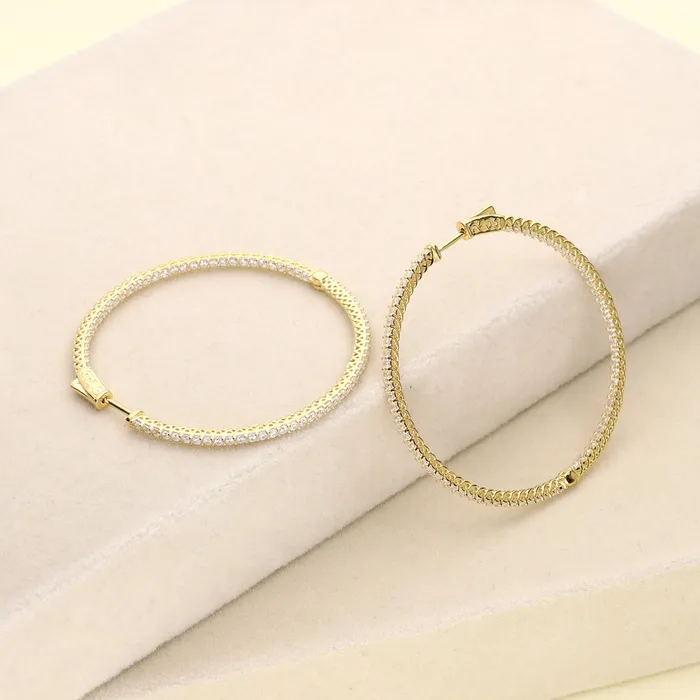 BERRICLE Earrings CZ Large InsideOut Hoop Earrings in Sterling Silver 2