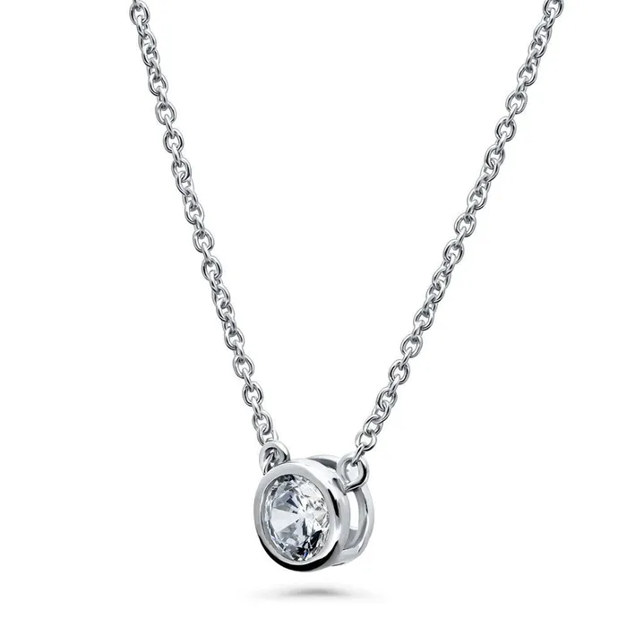 BERRICLE Necklaces Bar Solitaire 045ct CZ Necklace in Sterling Silver 2 Piece