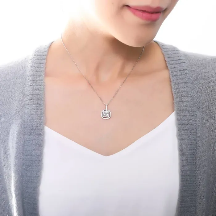 BERRICLE Necklaces Halo Princess CZ Necklace in Sterling Silver