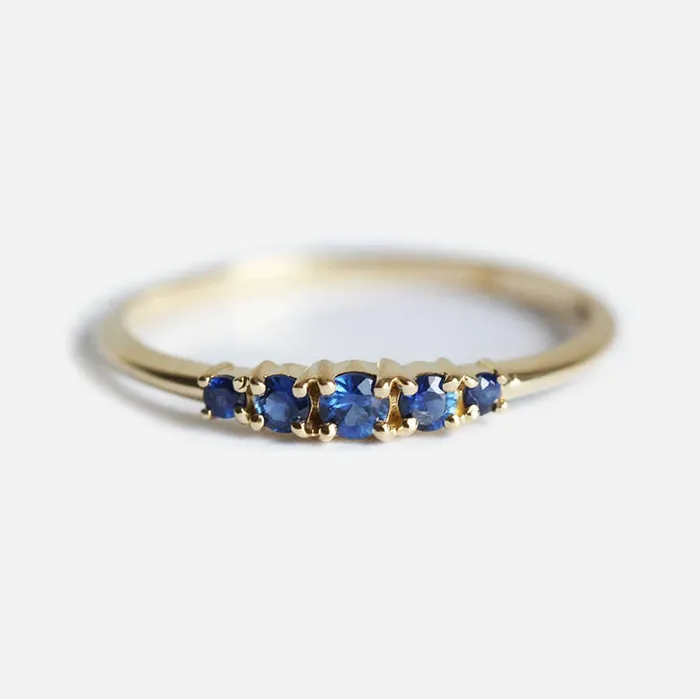Capucinne Rings Blue Sapphire Ring with five stones 14k yellow Gold