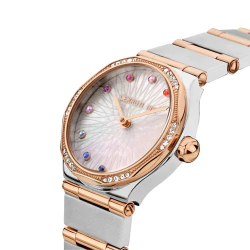 Cerruti Rings Cerruti 1881 Womens White MOP Dial Two Tone SilverRose Gold Watch