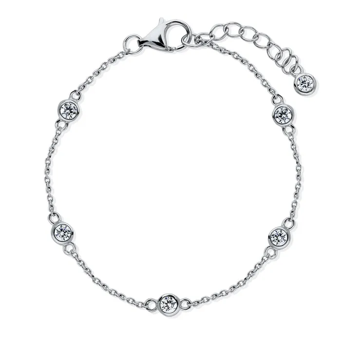 CZ by Yard Rolo Chain Station Anklet in Sterling Silver BERRICLE Necklaces