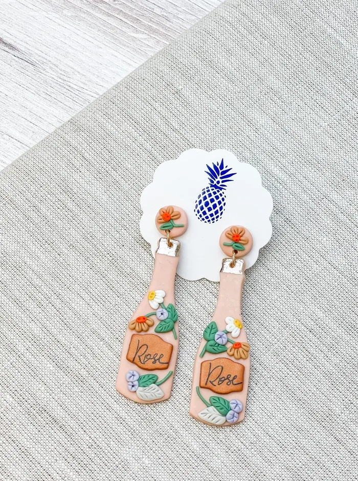 Earrings Fame Accessories Pink Flower Rose Champagne Clay Earrings