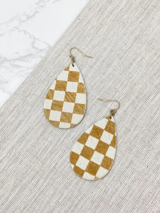 Earrings Prep Obsessed LM Beige Checkered Oval Dangle Earrings