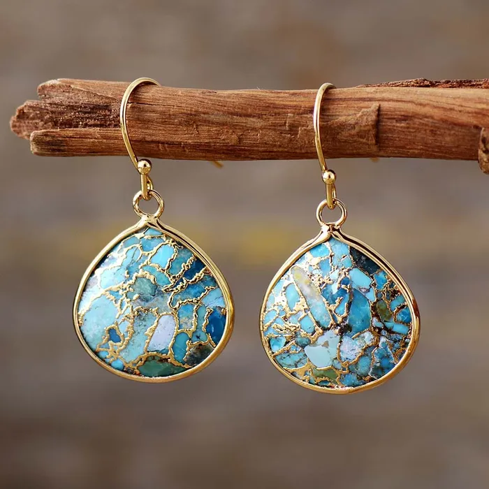 Earrings wickedafstore Turquoise Stone Teardrop Earrings