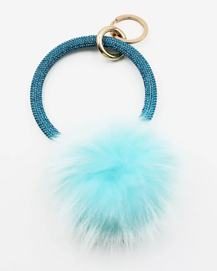 Rings 04132023 Crystal Pave Ring Key Holder with Pom Pom
