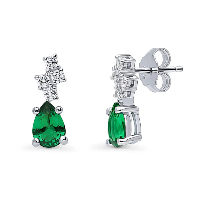 Rings BERRICLE Cluster Simulated Emerald CZ Set in Sterling Silver