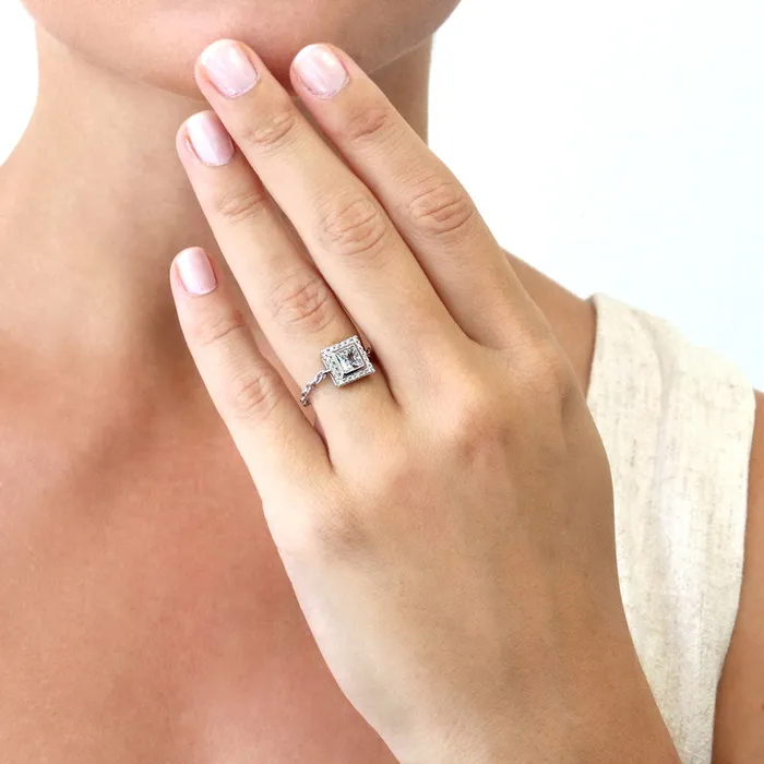Rings BERRICLE Halo Princess CZ Chain Ring in Sterling Silver