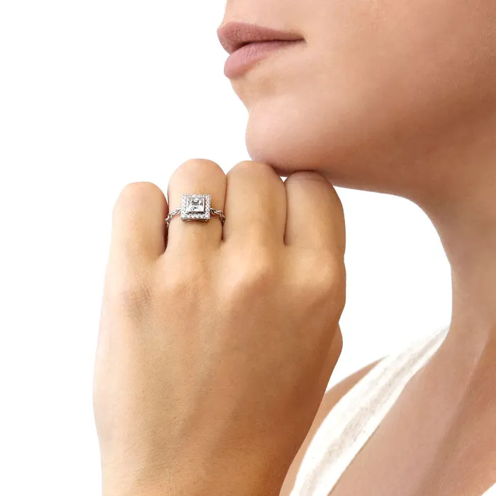 Rings BERRICLE Halo Princess CZ Chain Ring in Sterling Silver
