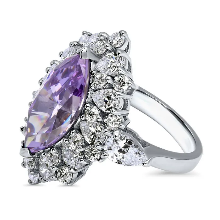 Rings BERRICLE Halo Purple Marquise CZ Ring in Sterling Silver