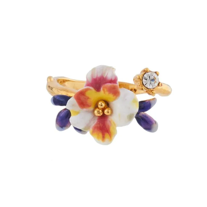 Rings Les Nereides Les Nereides White Flower And Blue Buds Adjustable Ring