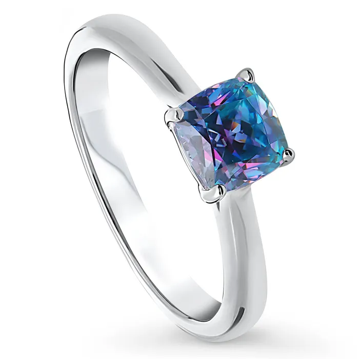 Rings Solitaire Kaleidoscope Purple Aqua CZ Ring in Sterling Silver BERRICLE