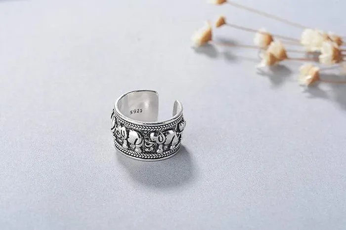 Rings WickedAF Sterling Silver Ethnic Elephant Design Ring
