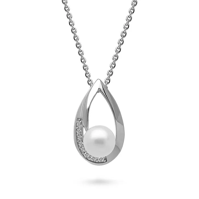 Solitaire Teardrop Cultured Pearl Necklace in Sterling Silver BERRICLE Necklaces Solitaire Teardrop Cultured Pearl Necklace in Sterling Silver BERRICLE Necklaces