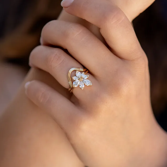 ARTEMER Rings Asymmetric Blossom Engagement Ring with Pear Cut Diamonds