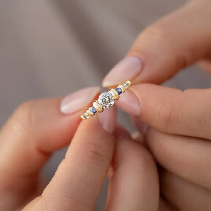 ARTEMER Rings Salt and Pepper Diamond Ring with Blue Sapphires