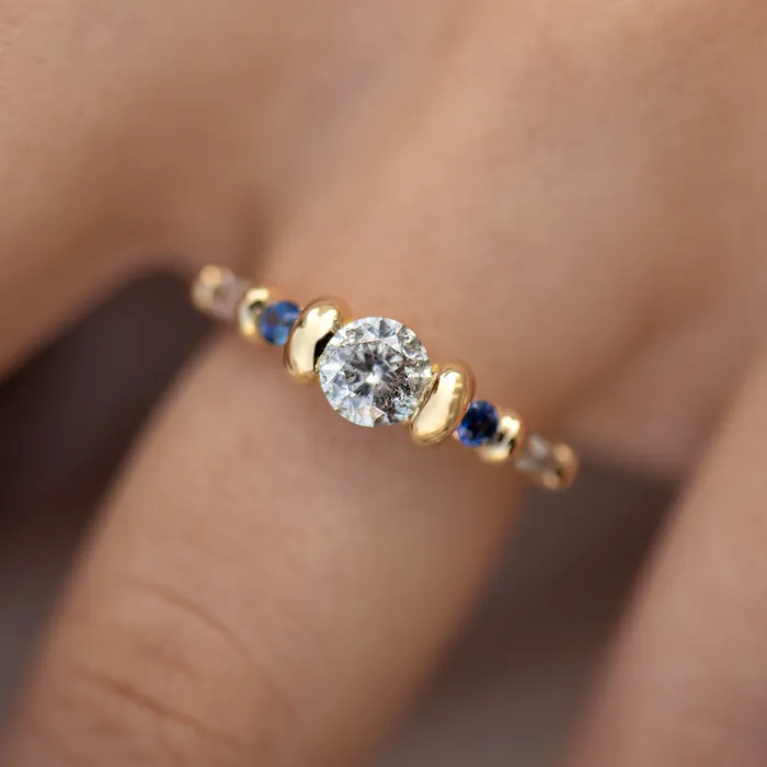 ARTEMER Rings Salt and Pepper Diamond Ring with Blue Sapphires