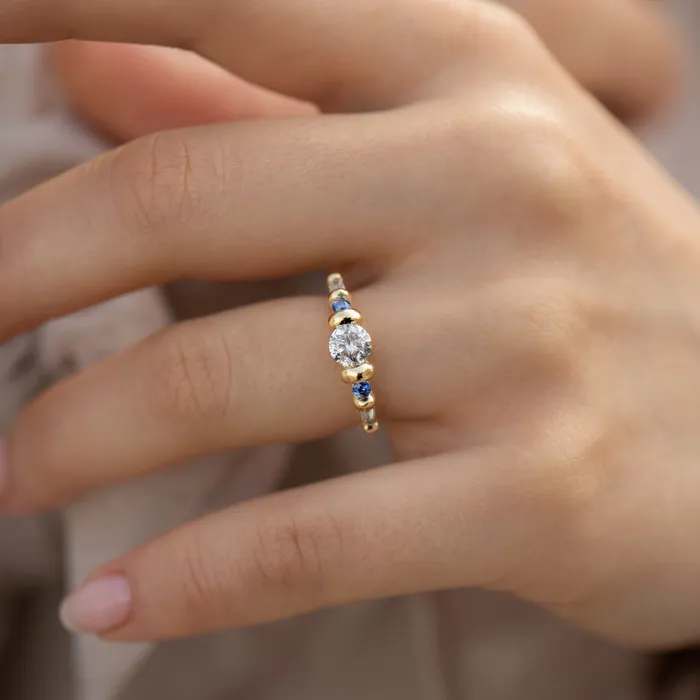 ARTEMER Rings Salt and Pepper Diamond Ring with Blue Sapphires