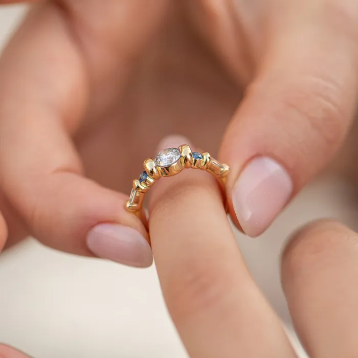 ARTEMER Rings Salt and Pepper Diamond Ring with Blue Sapphires