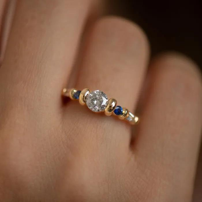 ARTEMER Rings Salt and Pepper Diamond Ring with Blue Sapphires