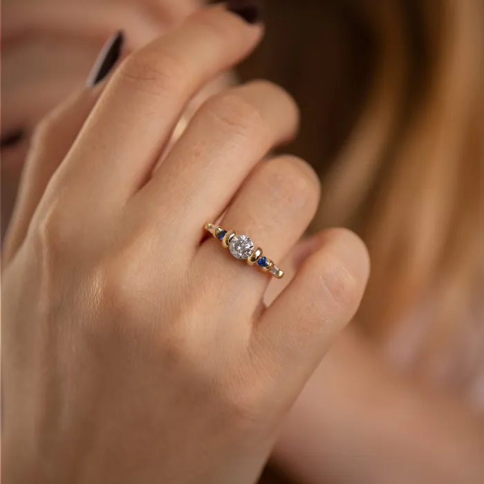 ARTEMER Rings Salt and Pepper Diamond Ring with Blue Sapphires