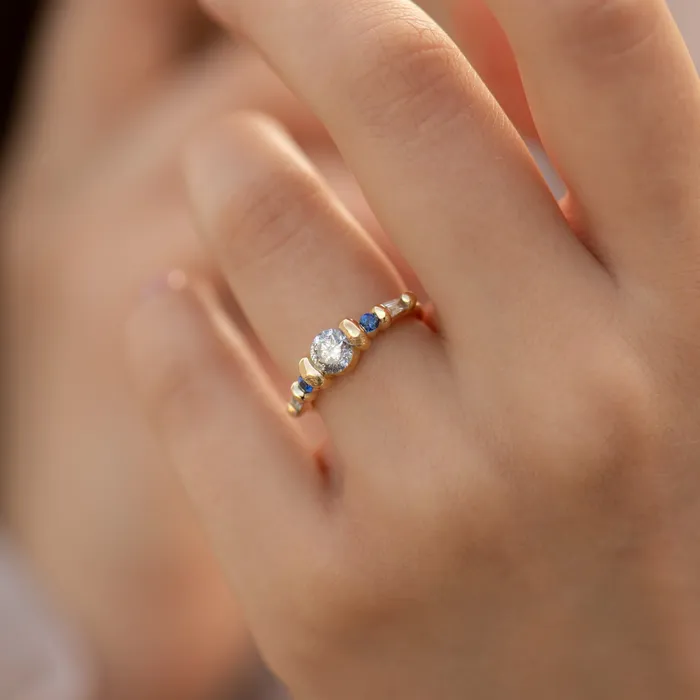 ARTEMER Rings Salt and Pepper Diamond Ring with Blue Sapphires