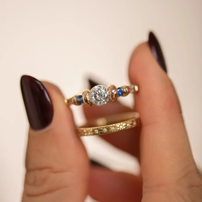 ARTEMER Rings Salt and Pepper Diamond Ring with Blue Sapphires