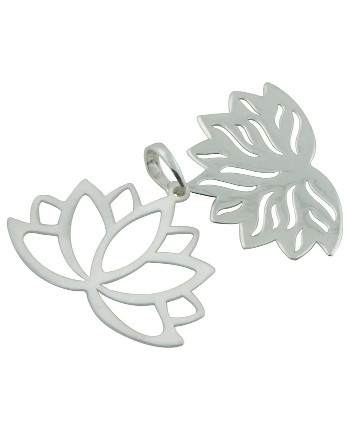 Buddha Groove Necklaces Stacked Lotus Pendant with Brushed Silver Outline