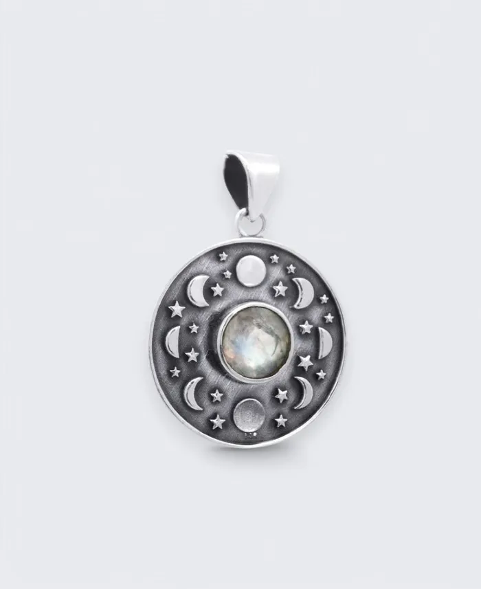 Buddha Groove Necklaces Sterling Silver Moon Phase Celestial Pendant with Moonstone